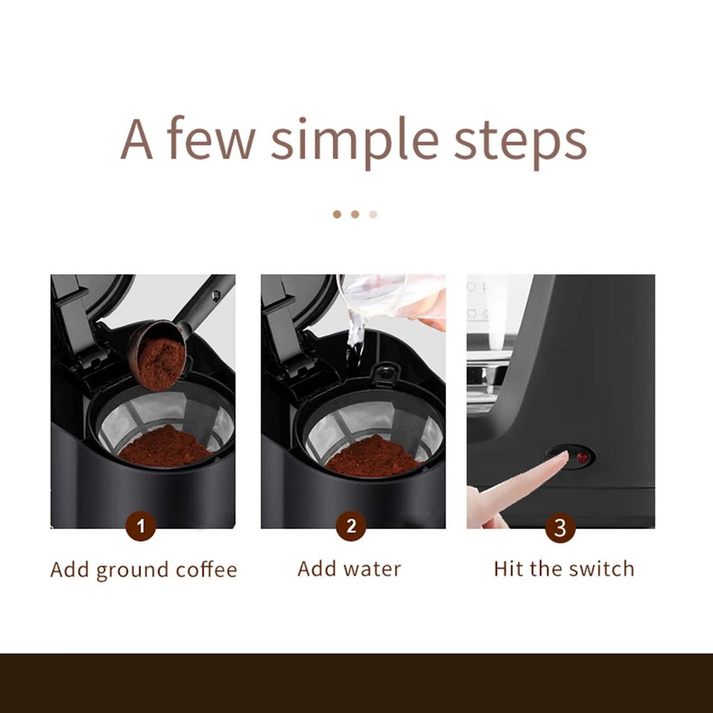 Compact Coffee Maker with Reusable Filter and Coffee Pot N857