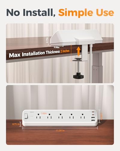 Desk Clamp Power Strip 10 Ft, 5 Outlets with 4 USB Ports U495