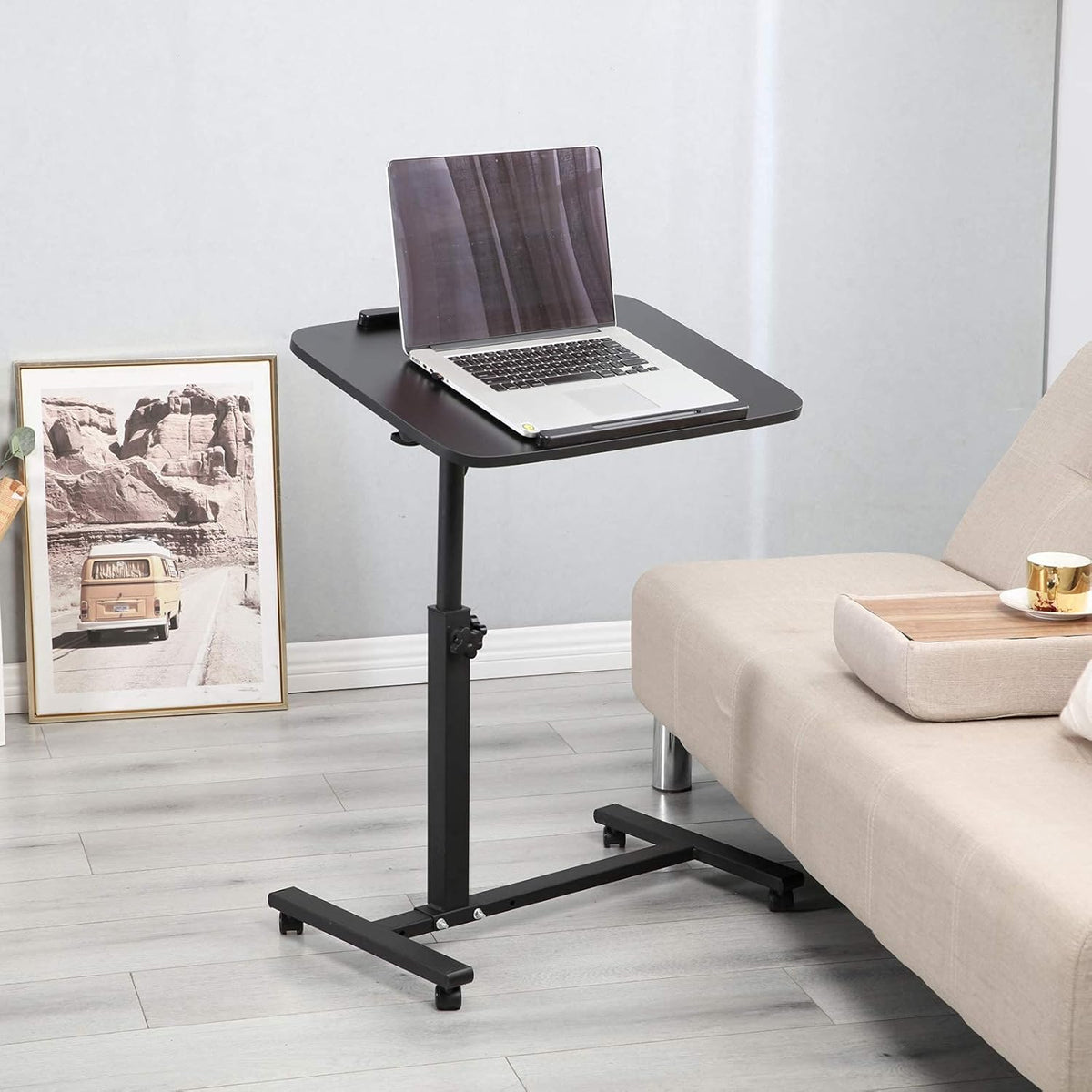 Adjustable Overbed Bedside Table with Wheels B7384