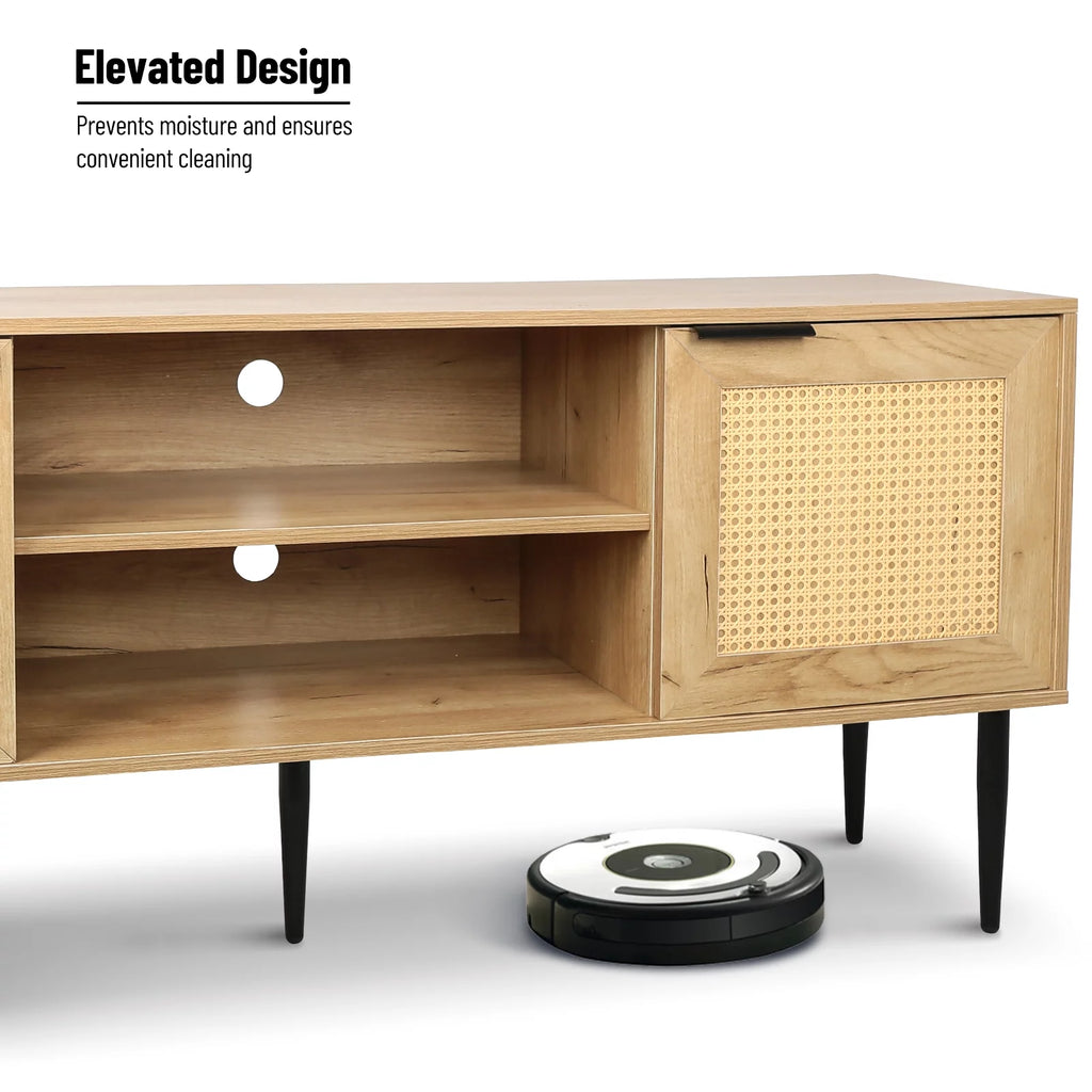 Wooden TV Stand with 2 Cabinet Open Shelves V69875