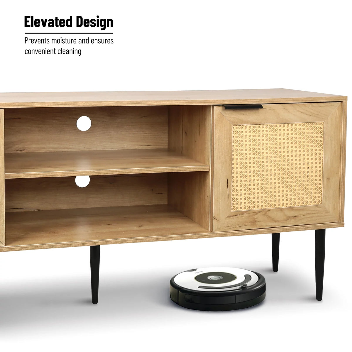 Wooden TV Stand with 2 Cabinet Open Shelves V69875