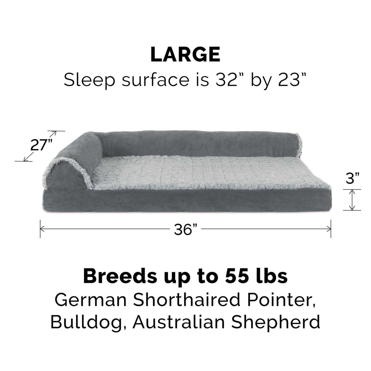 Two-Tone Faux Fur Suede Chaise Lounge Dog Bed X804