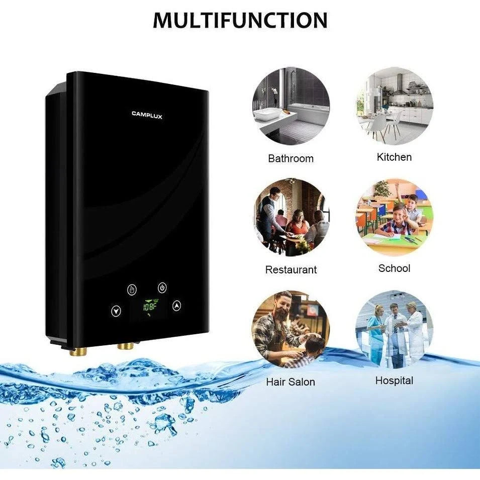 18KW Black Electric Tankless Water Heater with Digital Display and Remote Control R114