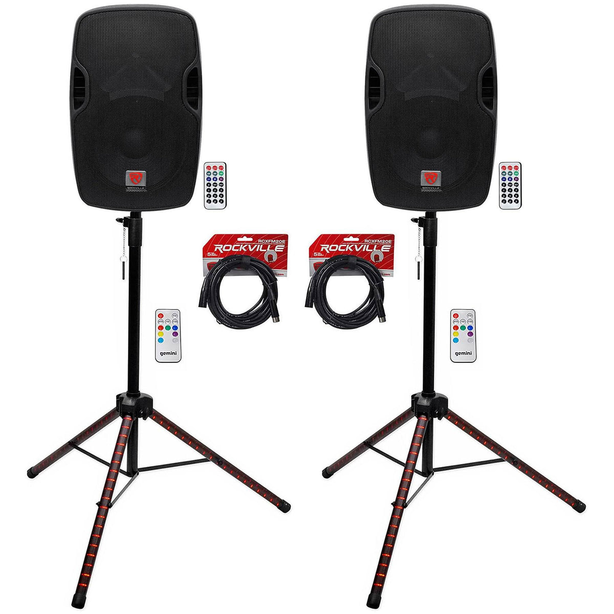 12x22 Powered 600W DJ PA Speakers with Bluetooth and Stands L4785
