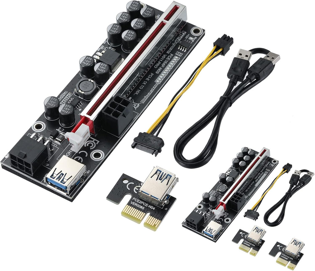 2 Pack PCIE Riser 1X to 16X Graphics Extension Adapter Card with USB 3.0 Cable Q672