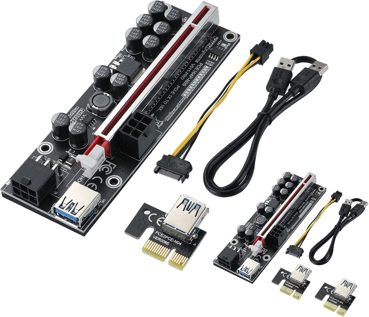 2 Pack PCIE Riser 1X to 16X Graphics Extension Adapter Card with USB 3.0 Cable Q672
