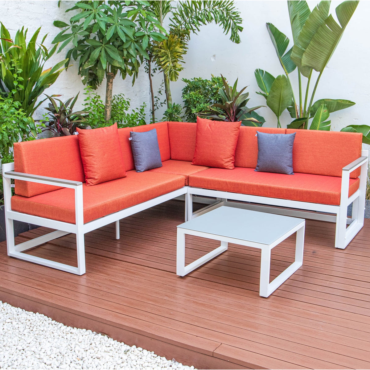 White Sectional With Adjustable Headrest & Coffee Table D79767