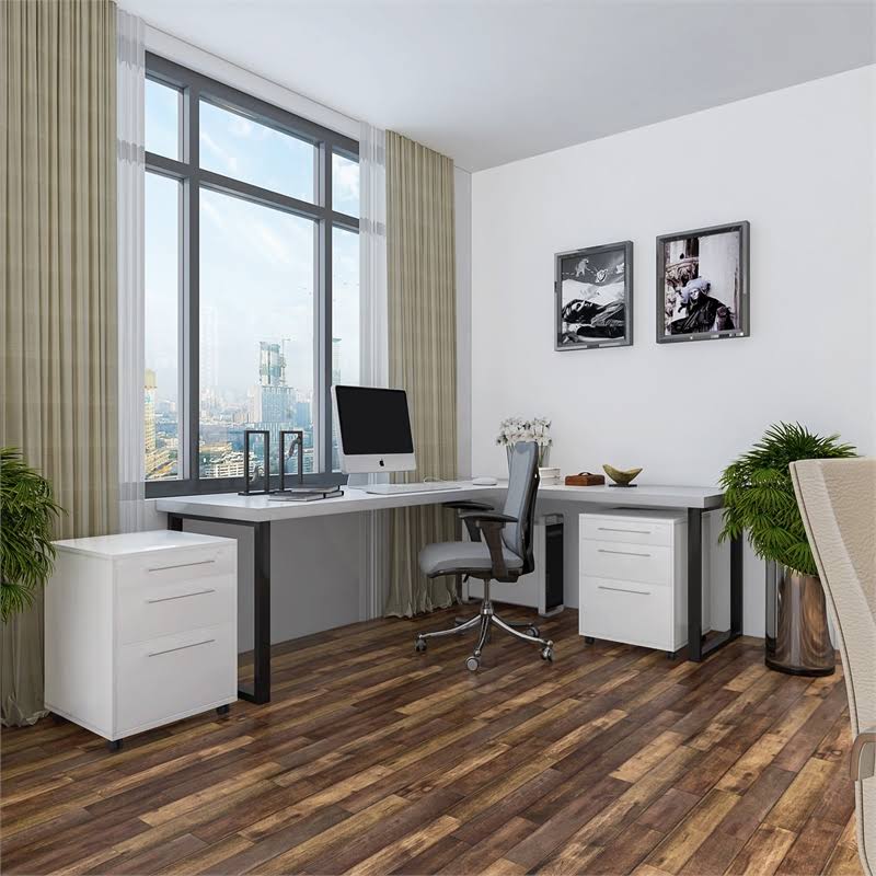 White Wooden Writing Desk Set U297749