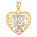 Tri color Gold Love Heart Letter E Charm Pendant Necklace Q14833