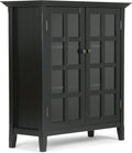 Solid Wood 39 inch Wide Storage Cabinet in Black with 2 Tempered Glass Doors and 4 Adjustable Shelves D615
