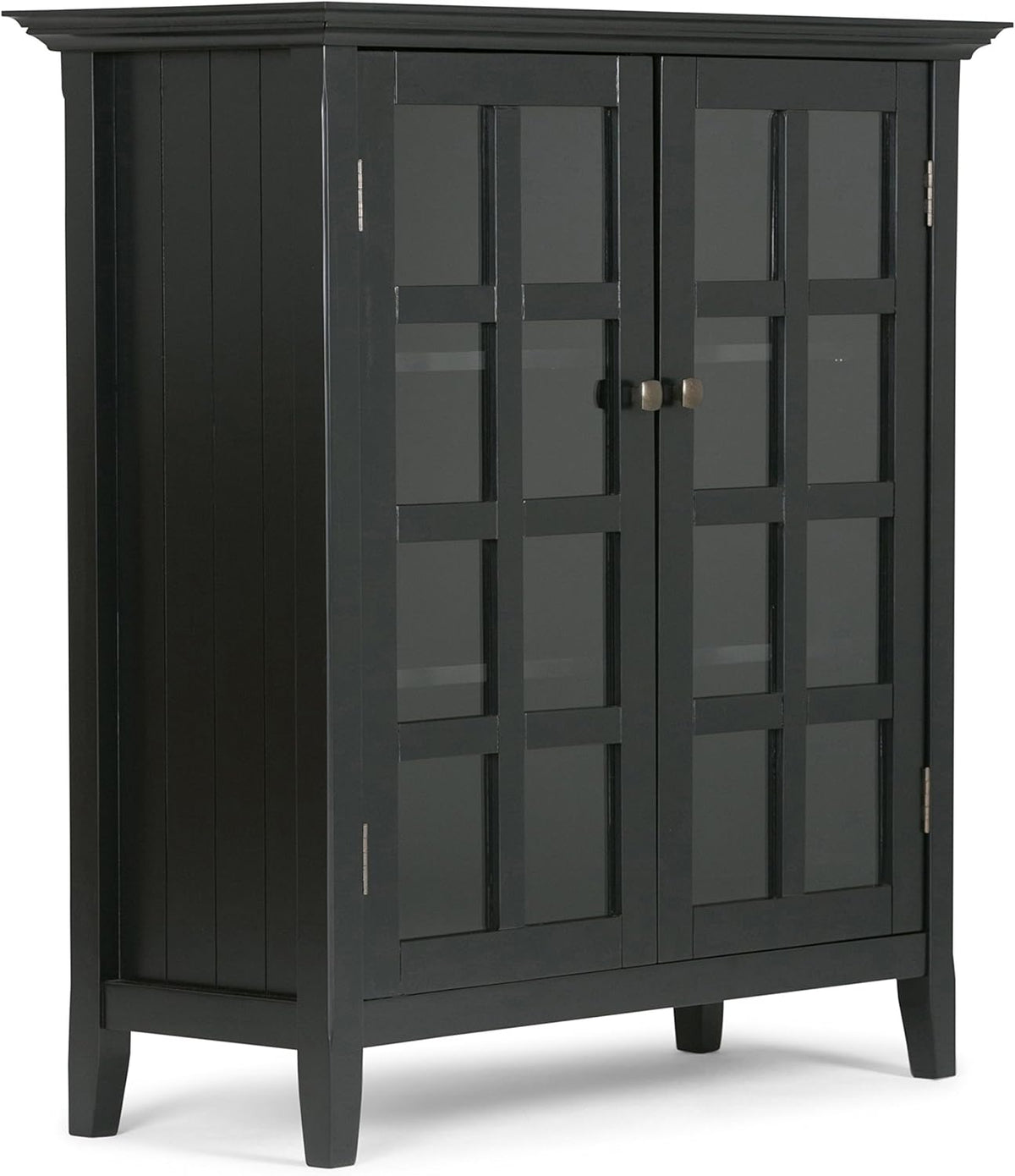 Solid Wood 39 inch Wide Storage Cabinet in Black with 2 Tempered Glass Doors and 4 Adjustable Shelves D615